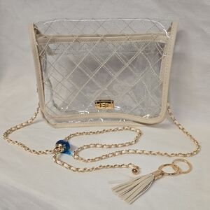 Clear Quilted Purse With Creme Colored Trim